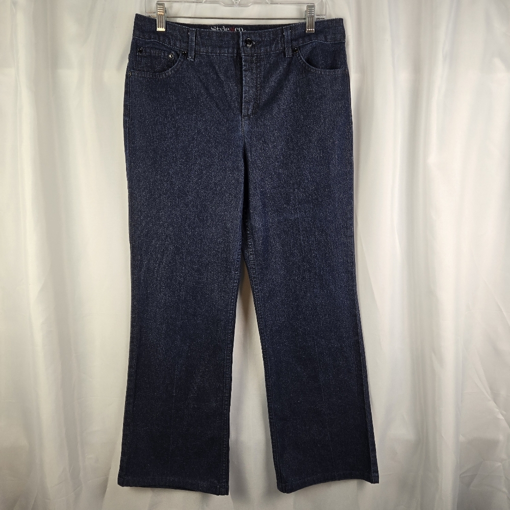 Style & Co Glitter Sparkle Flare Leg Dark Wash Denim Jeans Womens Size 12